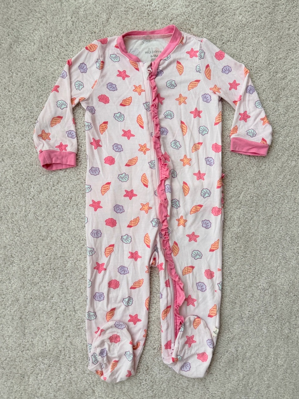 Milkberry Pink Seashell Print Footed One-Piece Pajamas